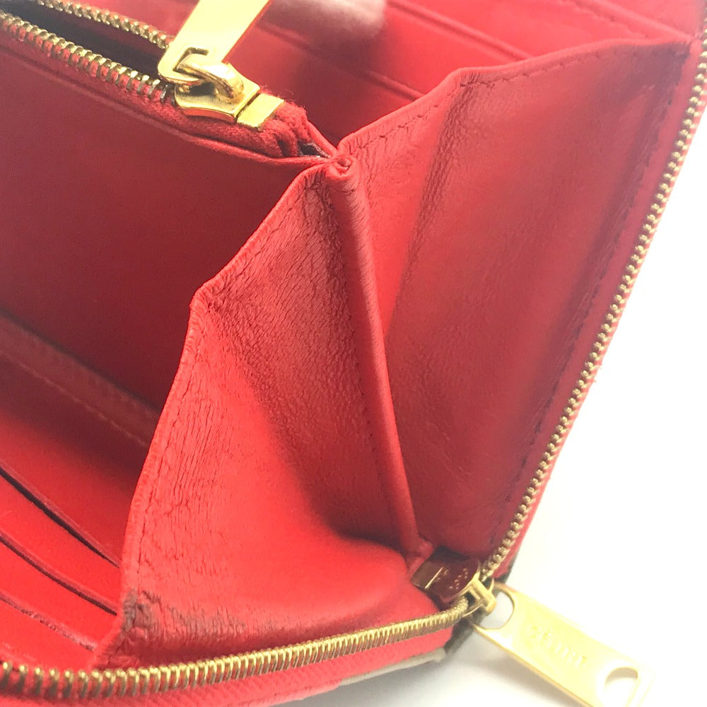 CELINE Long Wallet Purse lambskin Red typex beige Zip Around Long wallet Women Used Authentic