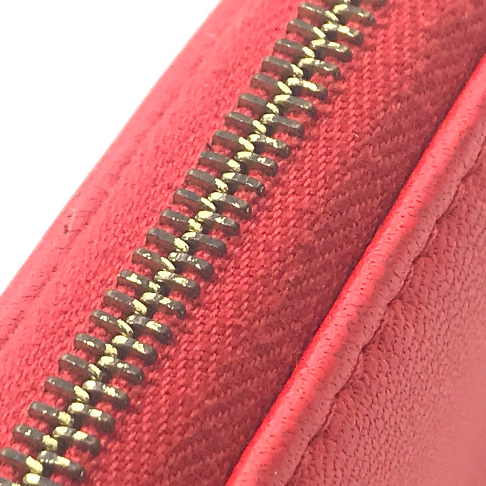 CELINE Long Wallet Purse lambskin Red typex beige Zip Around Long wallet Women Used Authentic