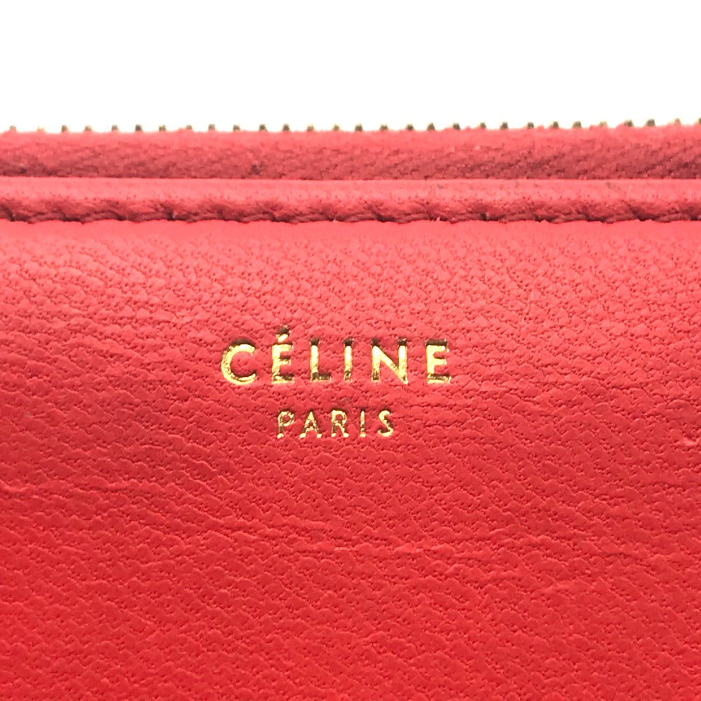 CELINE Long Wallet Purse lambskin Red typex beige Zip Around Long wallet Women Used Authentic