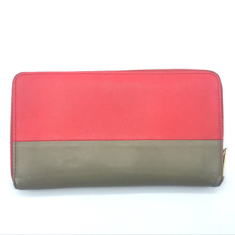 CELINE Long Wallet Purse lambskin Red typex beige Zip Around Long wallet Women Used Authentic