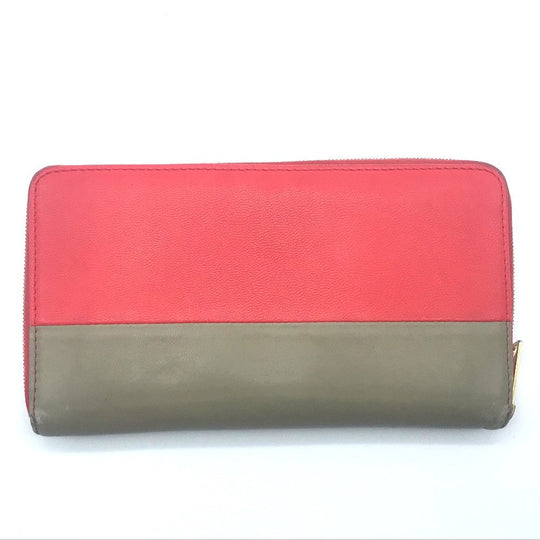 CELINE Long Wallet Purse lambskin Red typex beige Zip Around Long wallet Women Used Authentic