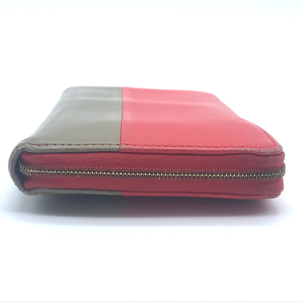 CELINE Long Wallet Purse lambskin Red typex beige Zip Around Long wallet Women Used Authentic