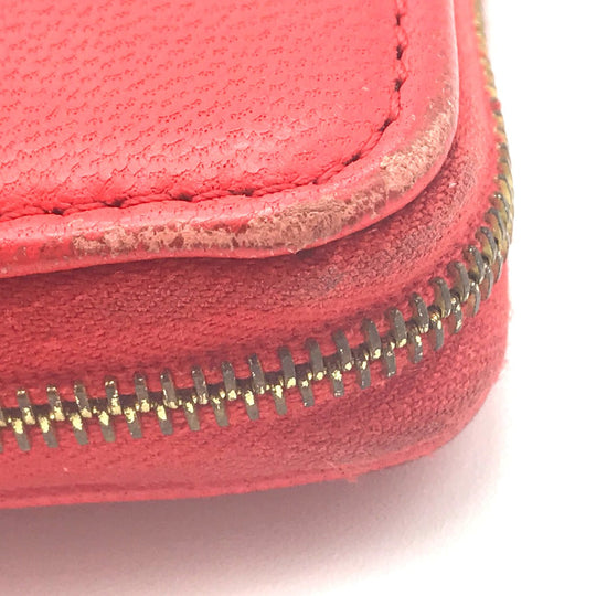 CELINE Long Wallet Purse lambskin Red typex beige Zip Around Long wallet Women Used Authentic