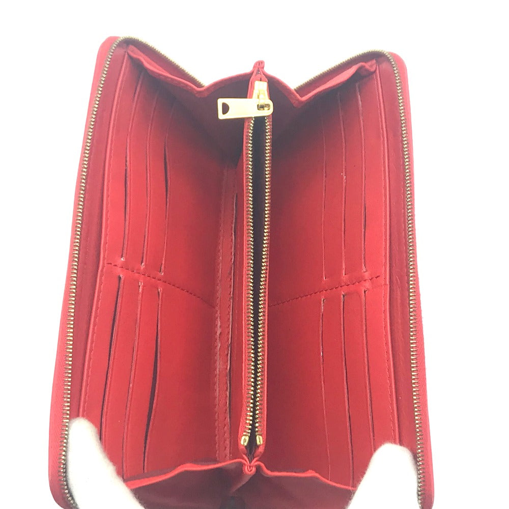 CELINE Long Wallet Purse lambskin Red typex beige Zip Around Long wallet Women Used Authentic