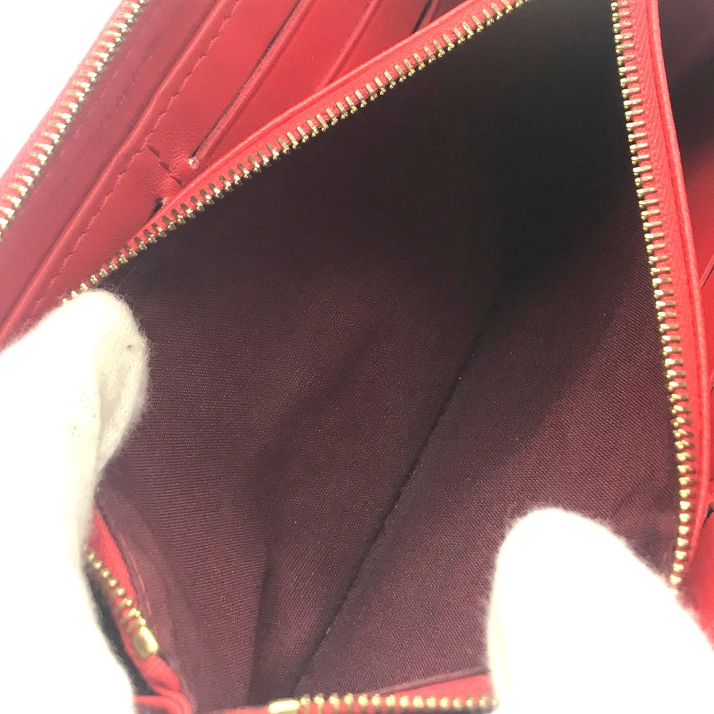 CELINE Long Wallet Purse lambskin Red typex beige Zip Around Long wallet Women Used Authentic