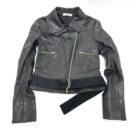 CELINE Riders jacket Leather, Cotton black Women 34 Used Authentic