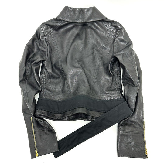 CELINE Riders jacket Leather, Cotton black Women 34 Used Authentic