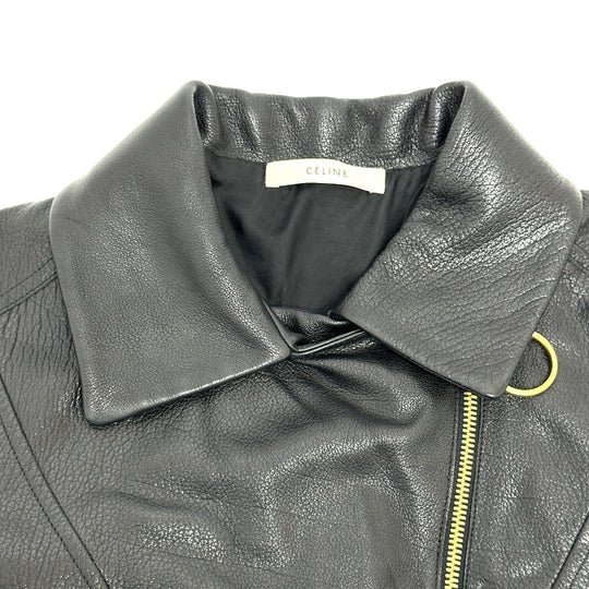 CELINE Riders jacket Leather, Cotton black Women 34 Used Authentic