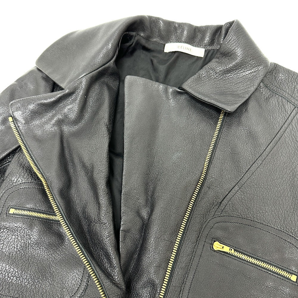 CELINE Riders jacket Leather, Cotton black Women 34 Used Authentic
