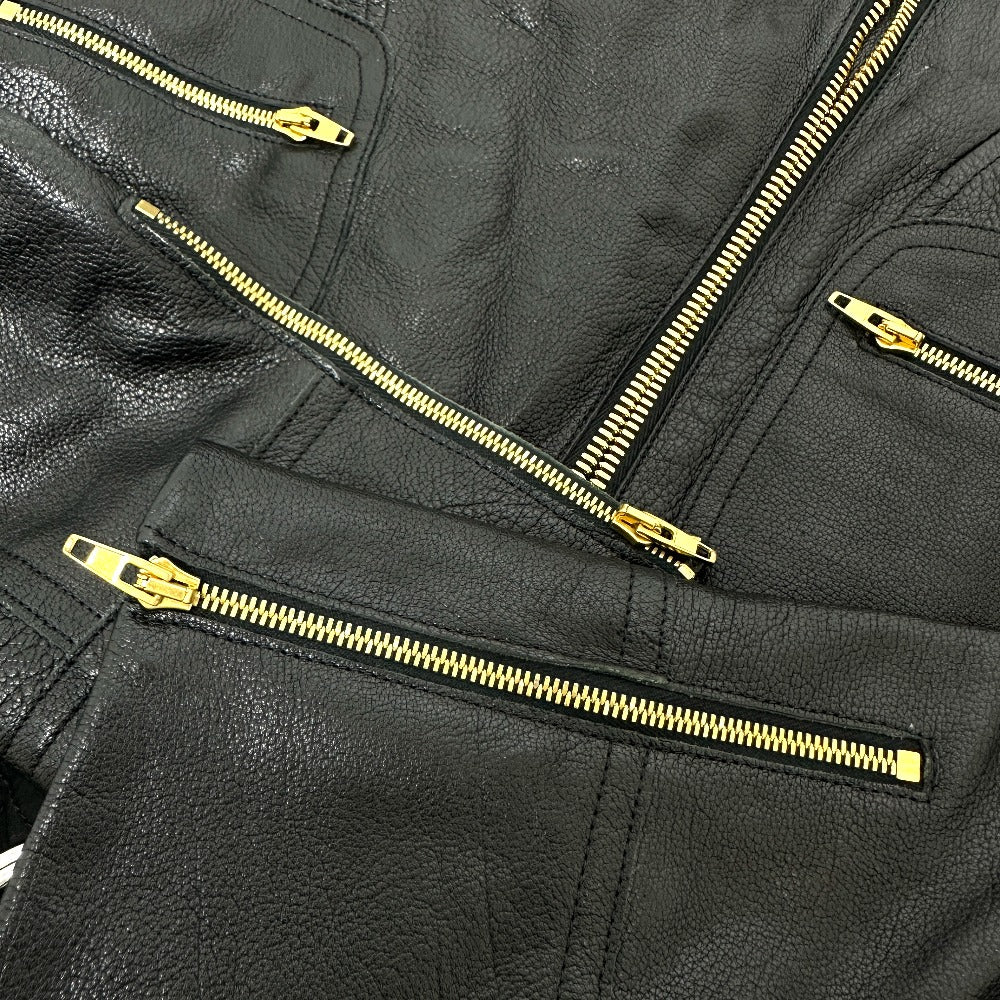 CELINE Riders jacket Leather, Cotton black Women 34 Used Authentic