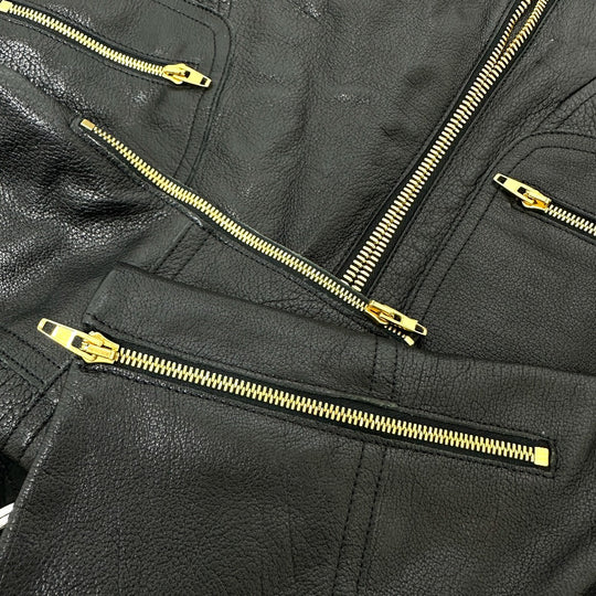 CELINE Riders jacket Leather, Cotton black Women 34 Used Authentic