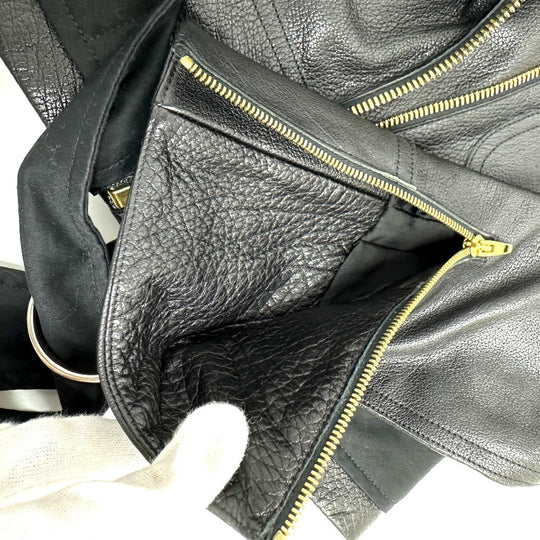 CELINE Riders jacket Leather, Cotton black Women 34 Used Authentic
