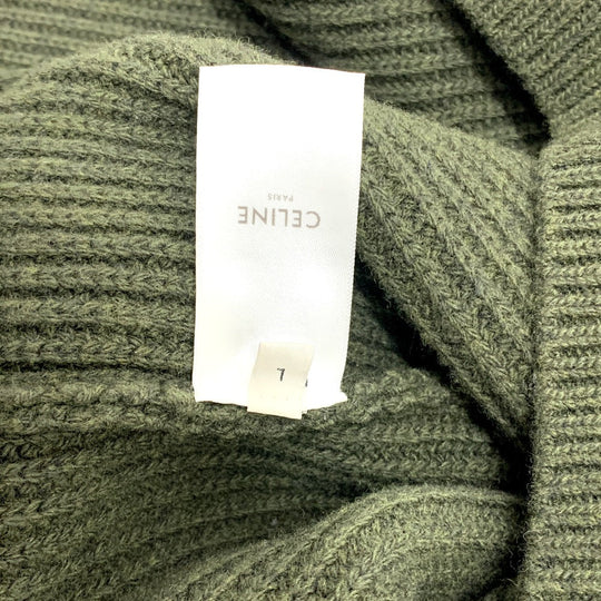 CELINE sweater 2AB97 wool khaki logo Leopard Pattern mens L Used Authentic