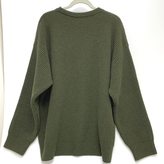 CELINE sweater 2AB97 wool khaki logo Leopard Pattern mens L Used Authentic