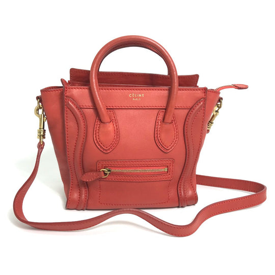 CELINE Handbag 168243 leather Red Nano Shopper Luggage Women Used Authentic