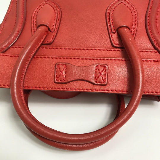 CELINE Handbag 168243 leather Red Nano Shopper Luggage Women Used Authentic