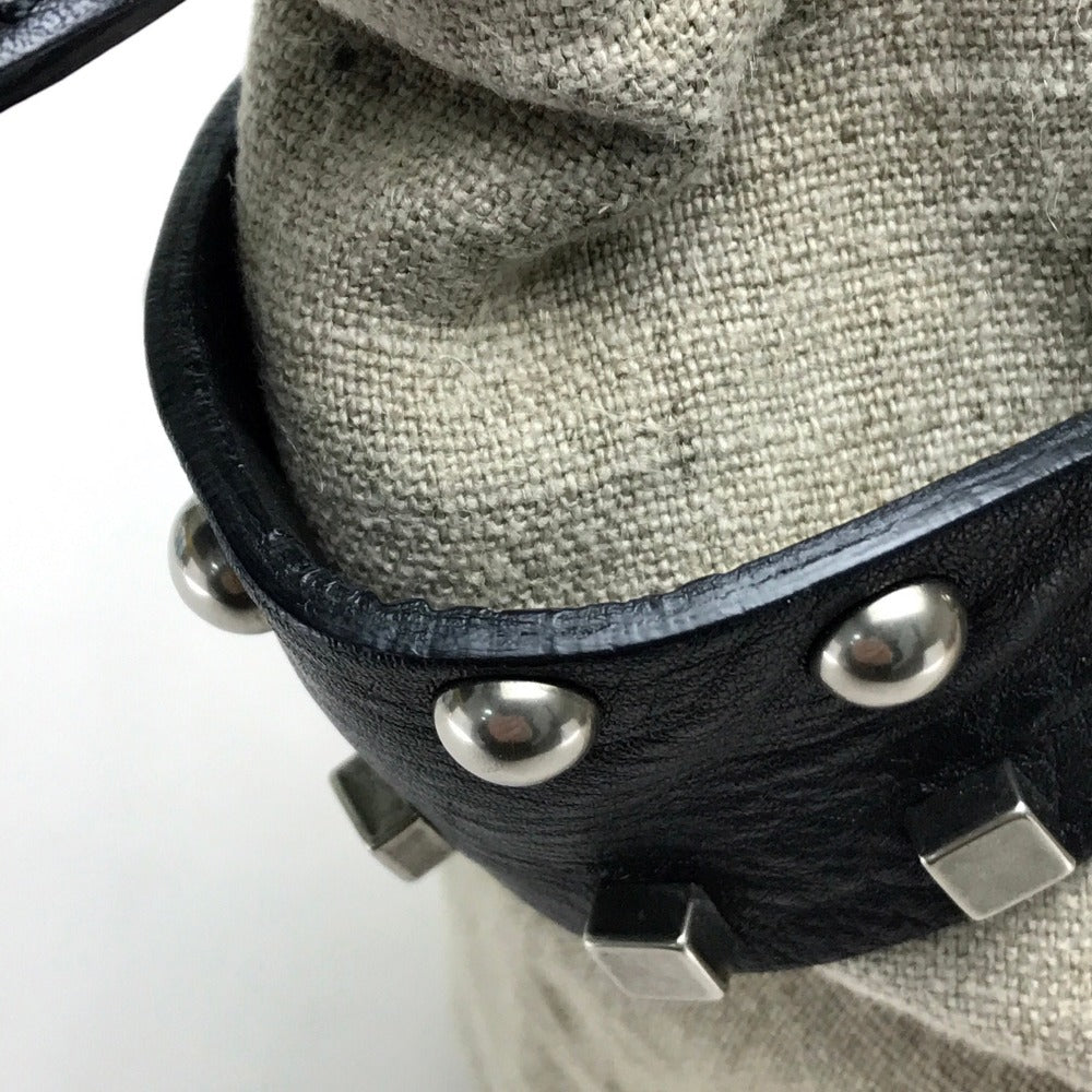 CELINE Tote Bag Linen canvas, leather Beige x black Women Women Used Authentic