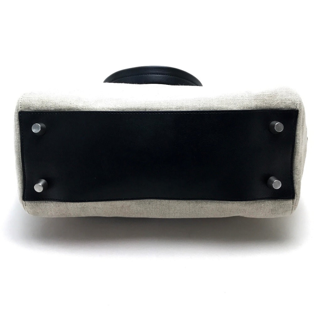 CELINE Tote Bag Linen canvas, leather Beige x black Women Women Used Authentic