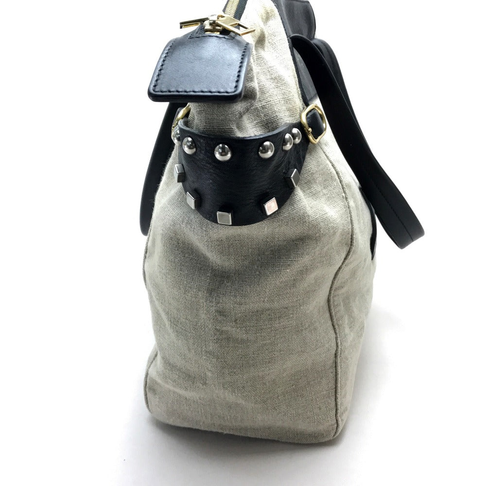 CELINE Tote Bag Linen canvas, leather Beige x black Women Women Used Authentic