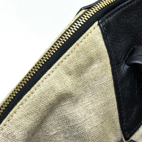 CELINE Tote Bag Linen canvas, leather Beige x black Women Women Used Authentic