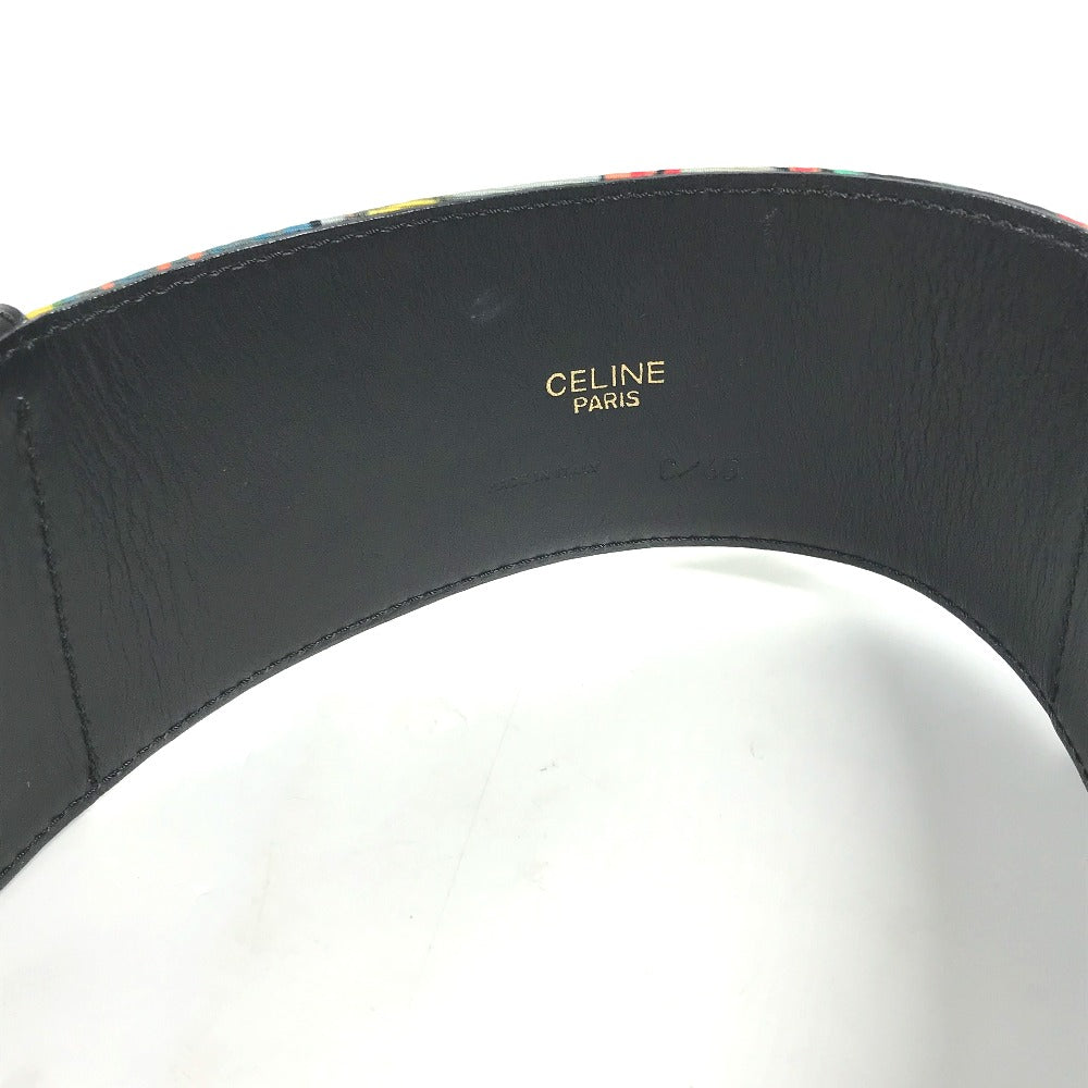 CELINE belt Leather, Silk black Vintage Wide Belt Scarf Pattern Women 65 Used Authentic