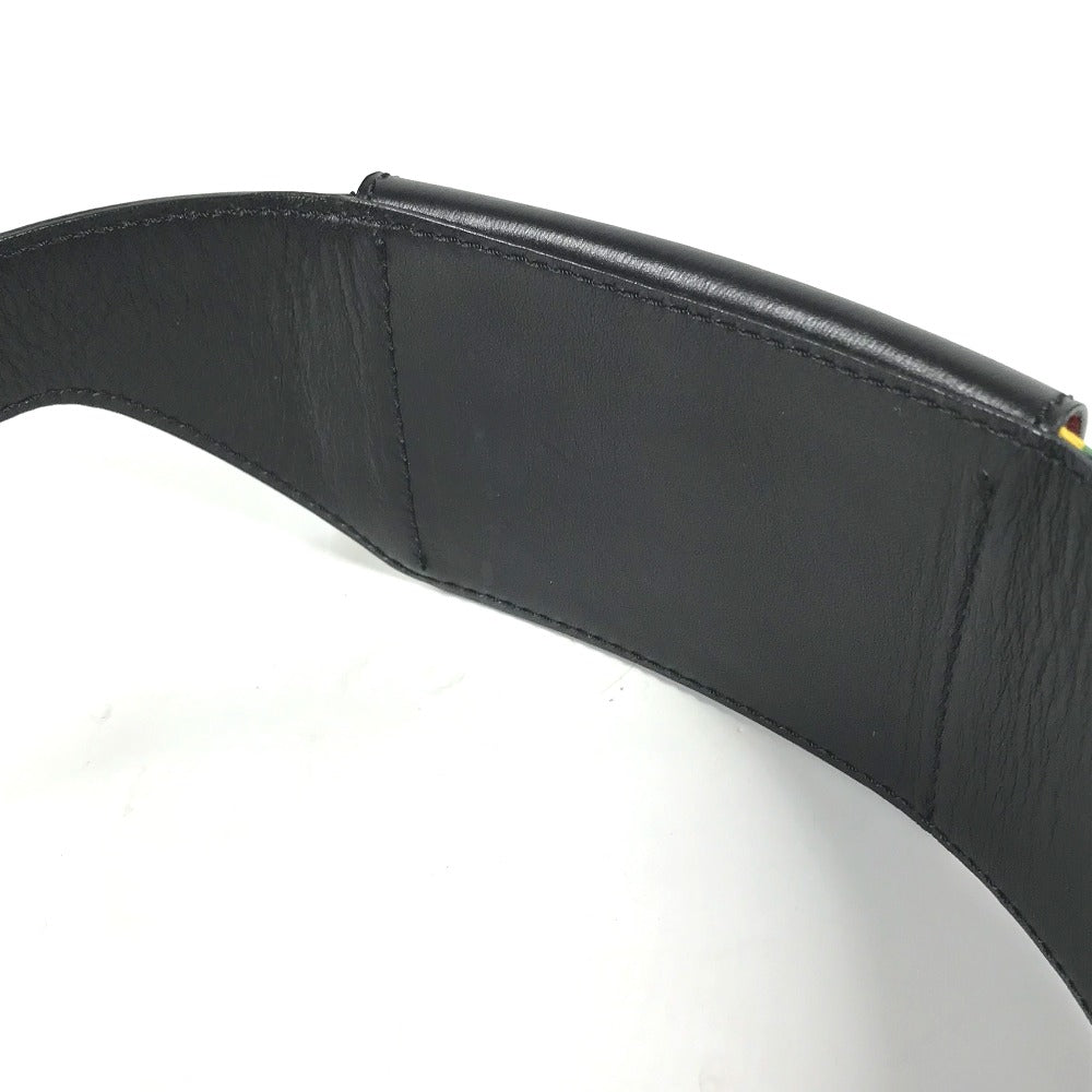 CELINE belt Leather, Silk black Vintage Wide Belt Scarf Pattern Women 65 Used Authentic