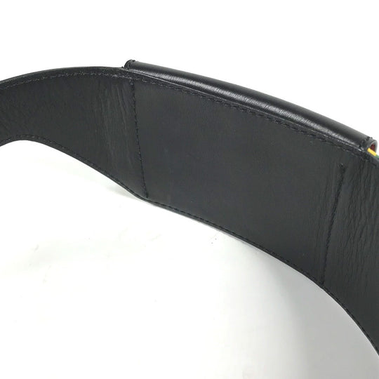 CELINE belt Leather, Silk black Vintage Wide Belt Scarf Pattern Women 65 Used Authentic