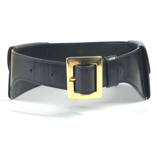 CELINE belt Leather, Silk black Vintage Wide Belt Scarf Pattern Women 65 Used Authentic