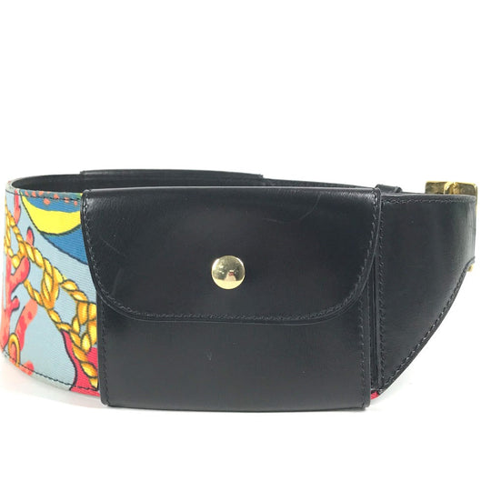 CELINE belt Leather, Silk black Vintage Wide Belt Scarf Pattern Women 65 Used Authentic