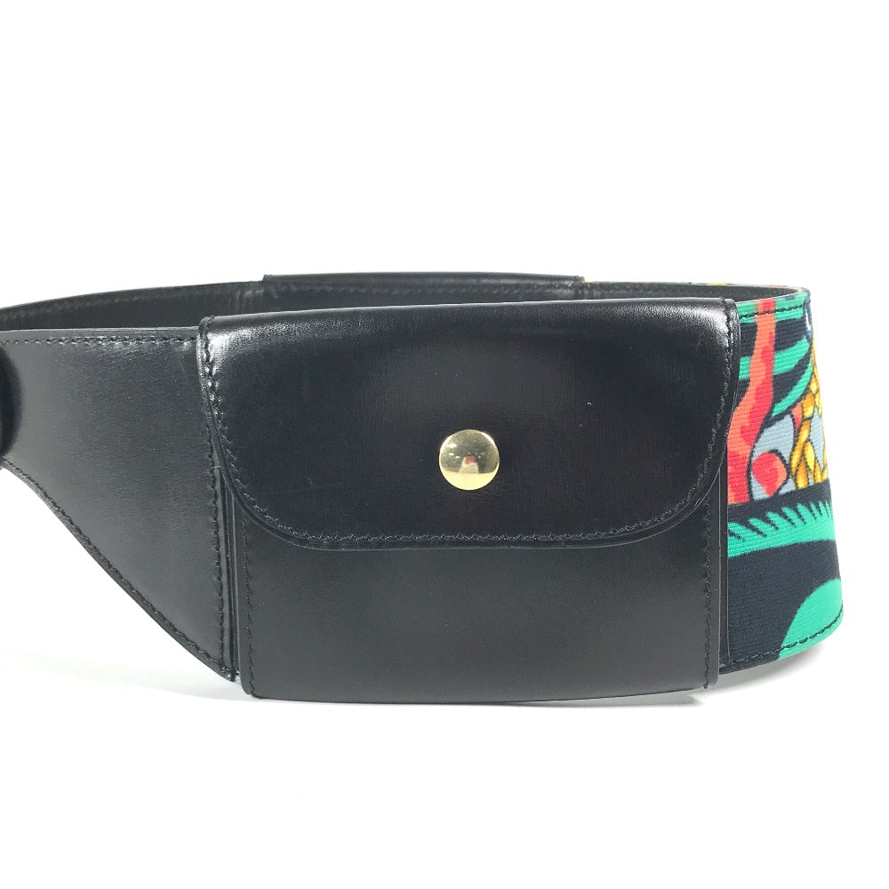 CELINE belt Leather, Silk black Vintage Wide Belt Scarf Pattern Women 65 Used Authentic