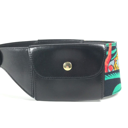 CELINE belt Leather, Silk black Vintage Wide Belt Scarf Pattern Women 65 Used Authentic