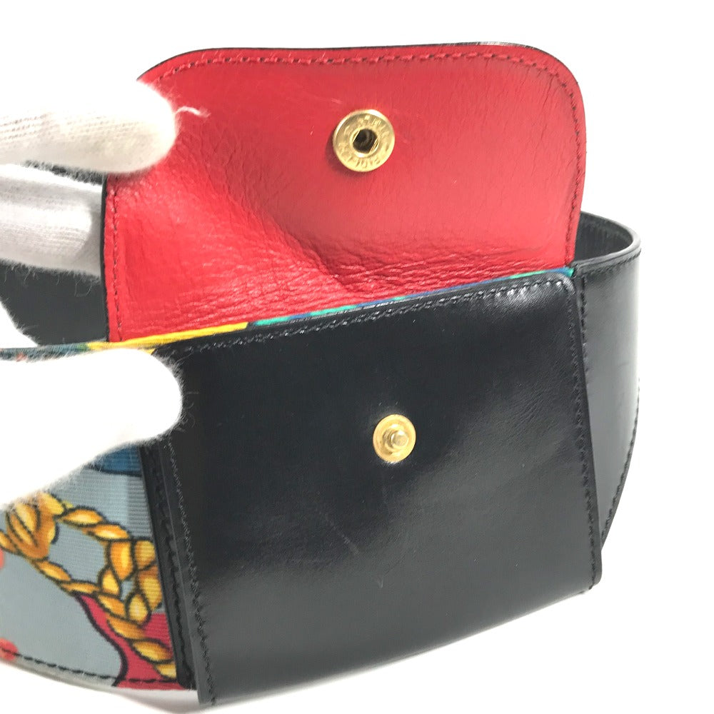 CELINE belt Leather, Silk black Vintage Wide Belt Scarf Pattern Women 65 Used Authentic