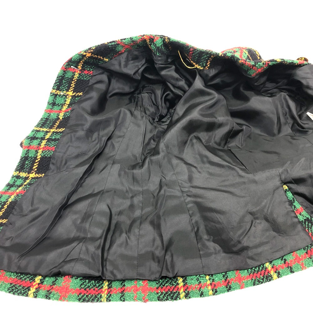 CELINE Jacket tweed Green/Yellow/Red/Black Vintage Check Macadam Button Jacket Outerwear Apparel Women 44 Used Authentic