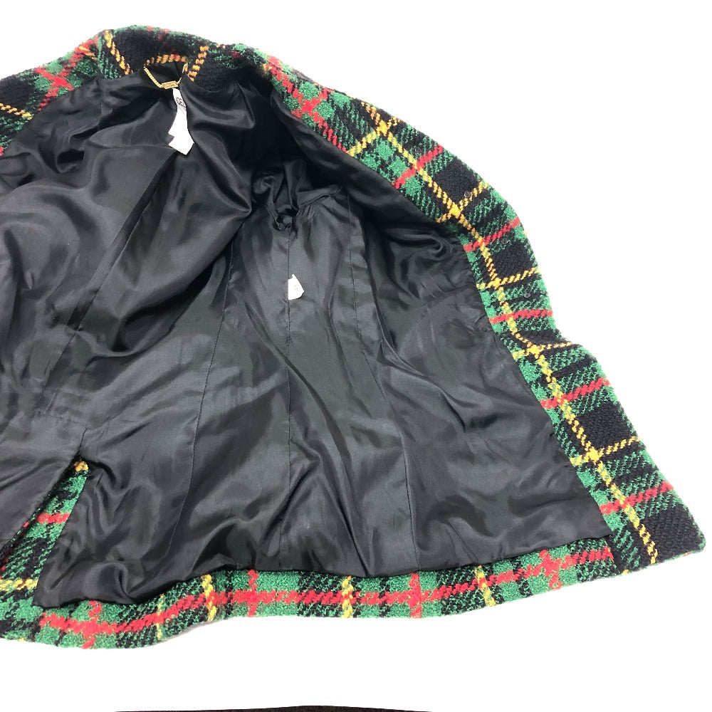 CELINE Jacket tweed Green/Yellow/Red/Black Vintage Check Macadam Button Jacket Outerwear Apparel Women 44 Used Authentic