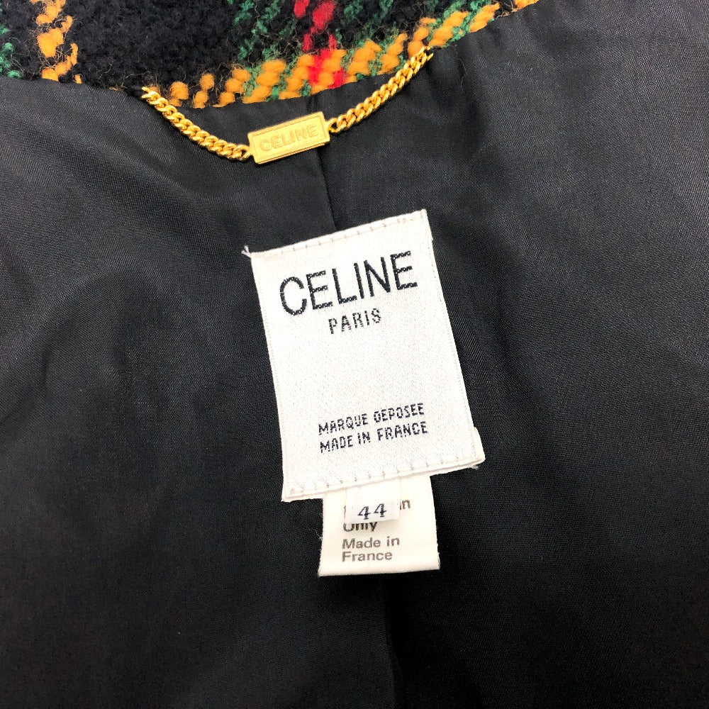 CELINE Jacket tweed Green/Yellow/Red/Black Vintage Check Macadam Button Jacket Outerwear Apparel Women 44 Used Authentic