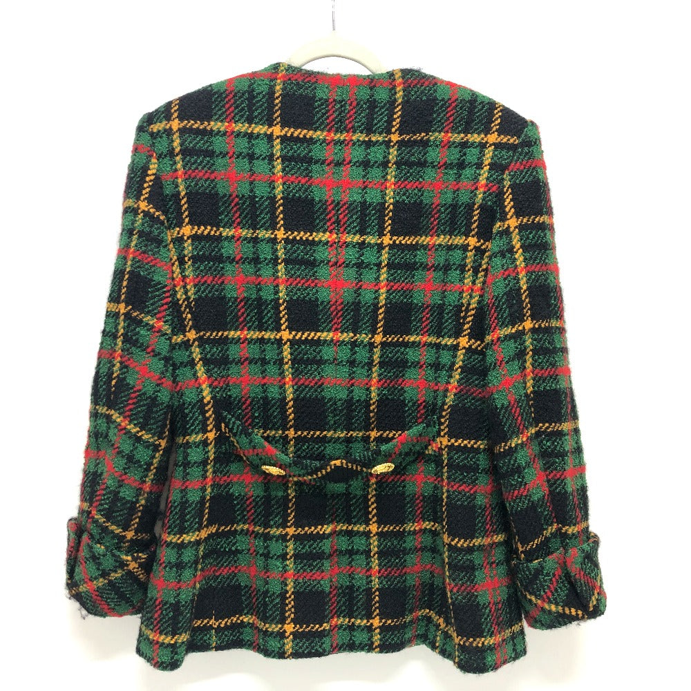 CELINE Jacket tweed Green/Yellow/Red/Black Vintage Check Macadam Button Jacket Outerwear Apparel Women 44 Used Authentic