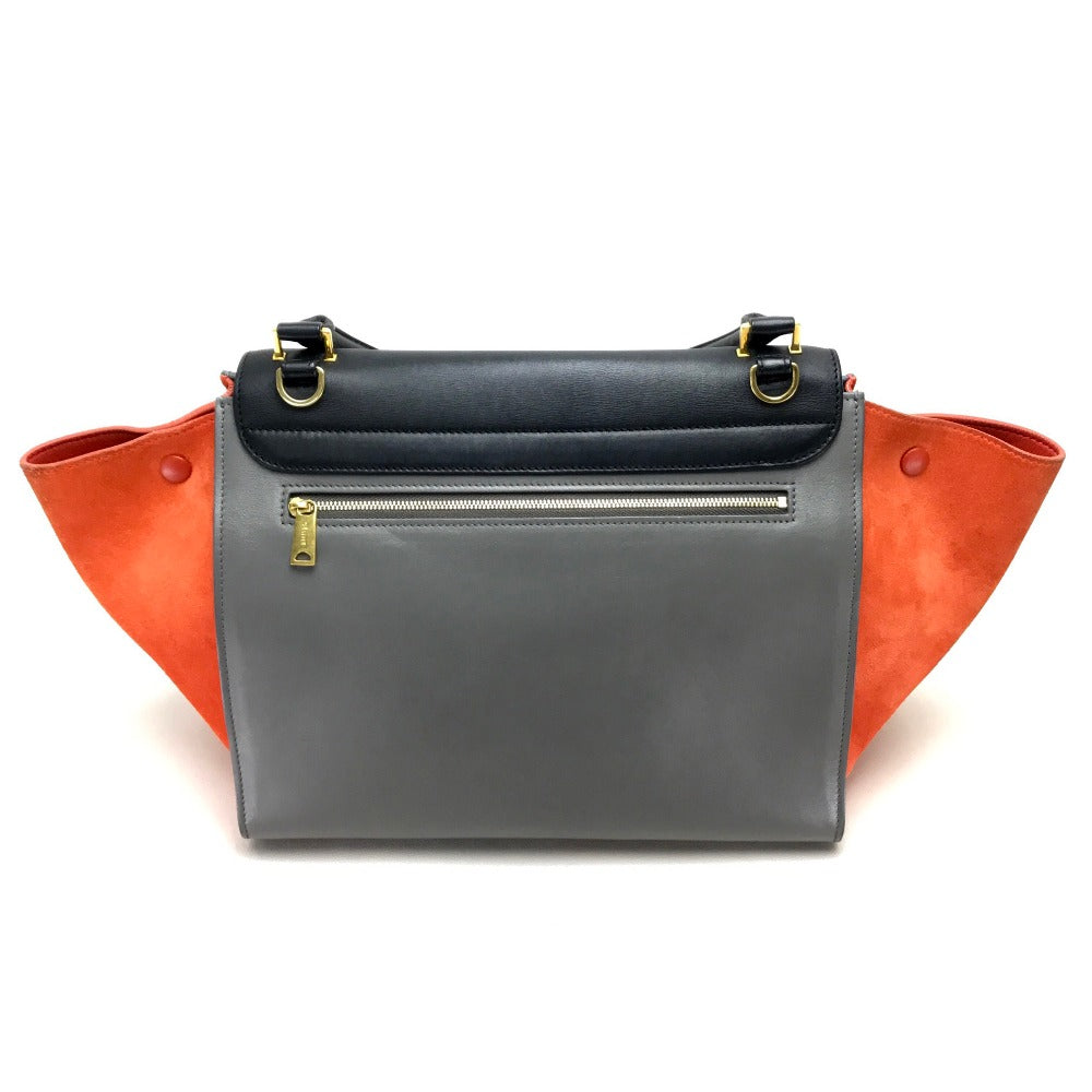 CELINE Shoulder Bag Suede leather Gray x black x orange 2WAY handbag Women Used Authentic