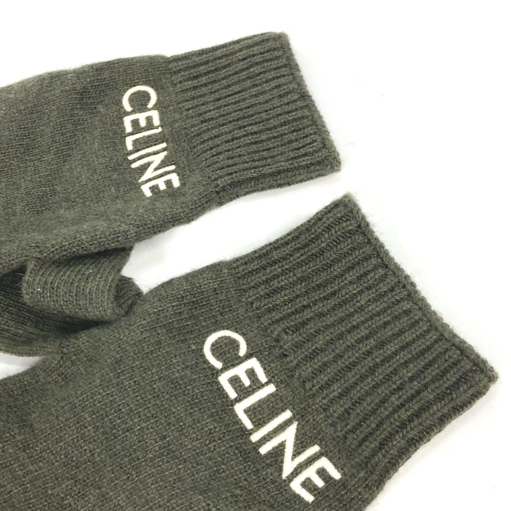 CELINE Glove 2AC55588S wool khaki logo embroidery mens S Used Authentic