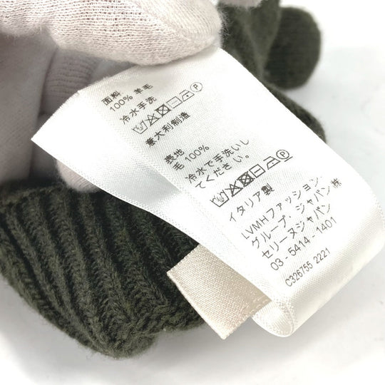 CELINE Glove 2AC55588S wool khaki logo embroidery mens S Used Authentic