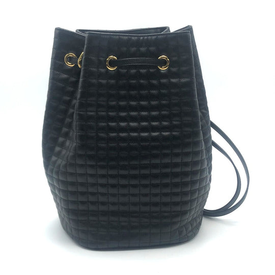 CELINE Backpack 188373BFI leather Black x Gold Metal Small C charm Women Used Authentic