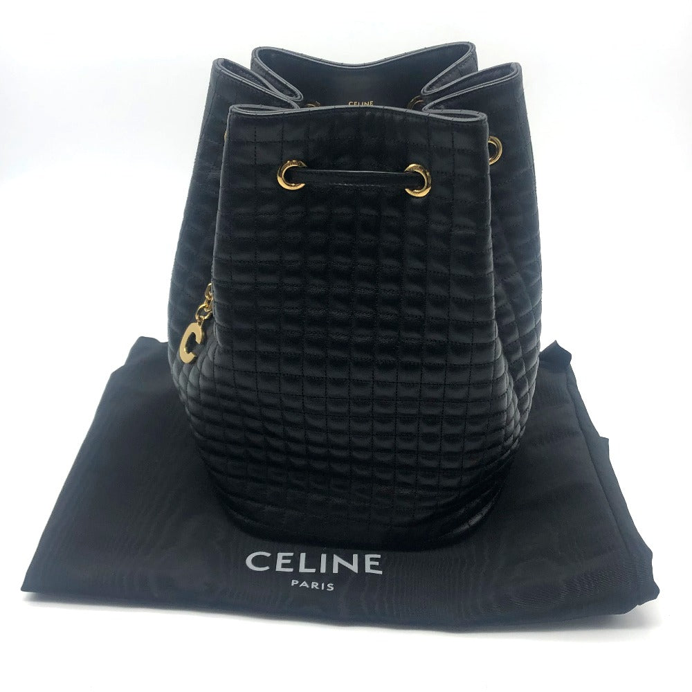 CELINE Backpack 188373BFI leather Black x Gold Metal Small C charm Women Used Authentic
