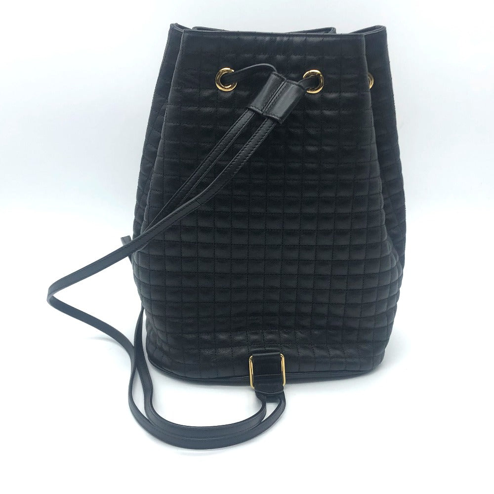 CELINE Backpack 188373BFI leather Black x Gold Metal Small C charm Women Used Authentic