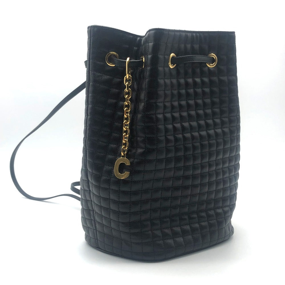CELINE Backpack 188373BFI leather Black x Gold Metal Small C charm Women Used Authentic