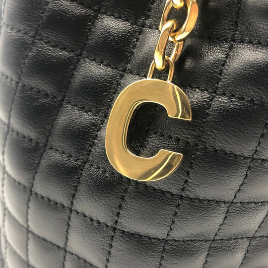 CELINE Backpack 188373BFI leather Black x Gold Metal Small C charm Women Used Authentic