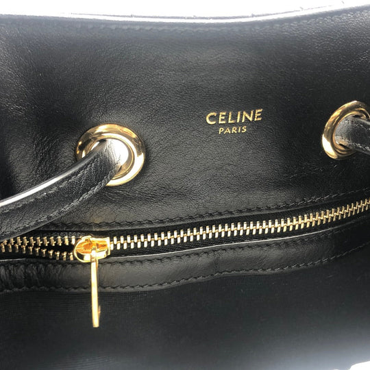 CELINE Backpack 188373BFI leather Black x Gold Metal Small C charm Women Used Authentic