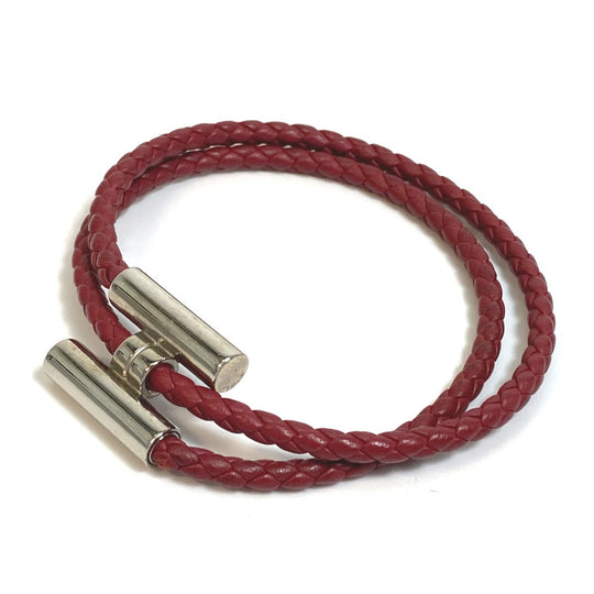 HERMES bracelet leather Red brown HMetal Braid Truni Tresse unisex(Unisex) Used Authentic