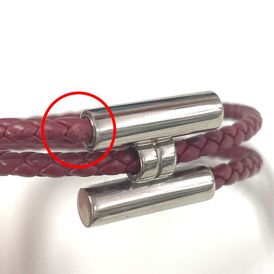 HERMES bracelet leather Red brown HMetal Braid Truni Tresse unisex(Unisex) Used Authentic