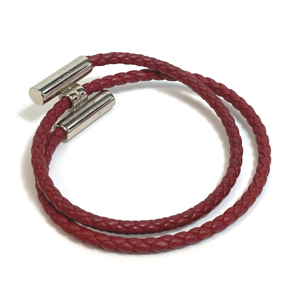 HERMES bracelet leather Red brown HMetal Braid Truni Tresse unisex(Unisex) Used Authentic