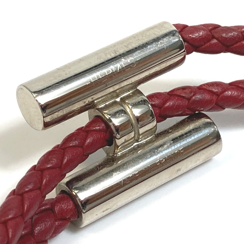HERMES bracelet leather Red brown HMetal Braid Truni Tresse unisex(Unisex) Used Authentic
