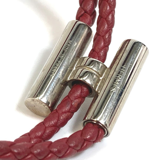 HERMES bracelet leather Red brown HMetal Braid Truni Tresse unisex(Unisex) Used Authentic